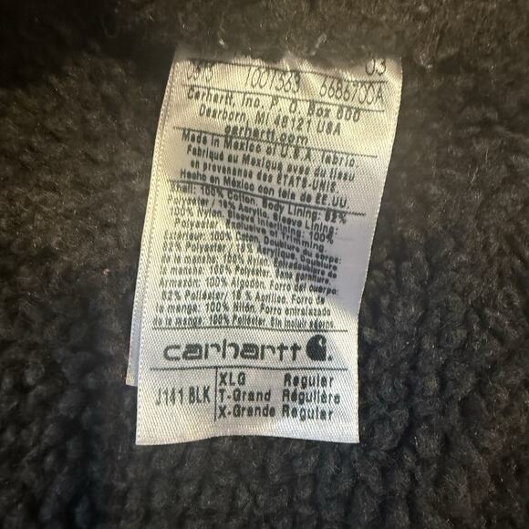 Y2K Distressed Carhartt J141 Black Men's Canvas Sherpa Lined Hooded Work Coat XL - Picture 7 of 10